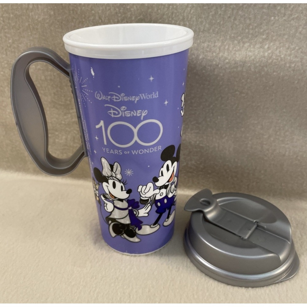 Disney World 100 Years of Wonder Travel Mug with Lid Purple Mickey Minnie Goofy